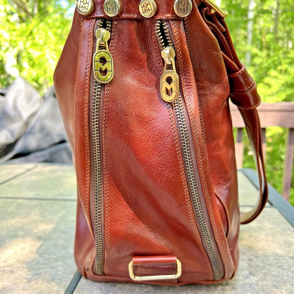 Marino Orlandi Italian Leather Shoulder Bag Brown Handcrafted Purse Large Zipper - Picture 9 of 16